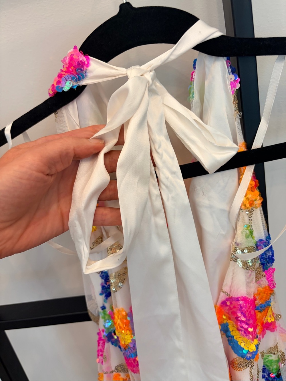 Hello Molly White Sequin-Embellished Dress with Multicolor Accents - Picture 3 of 6